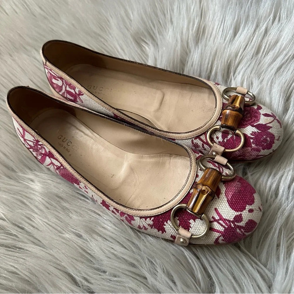 GUCCI Hasler Horsebit Accent Floral Ballet Flats Size 7 - Picture 6 of 13